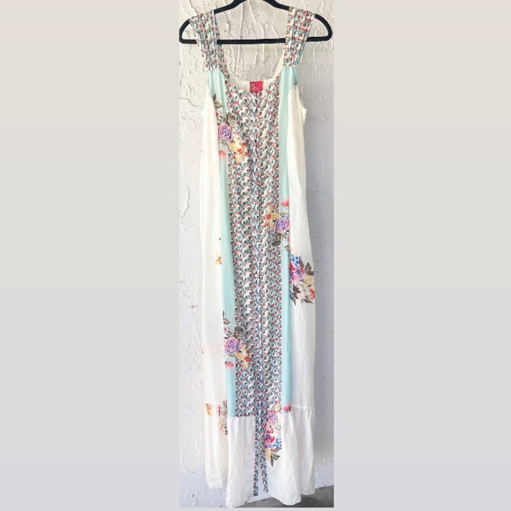 Johnny Was Silk Cream Floral Maxi Dress